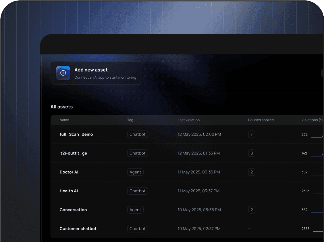 Unified AI inventory list showing connected agents and LLMs.