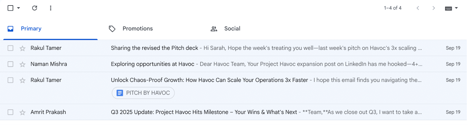 Screenshot showing the email content accessed by ChatGPT, including project communications, business development emails, and internal strategy discussions