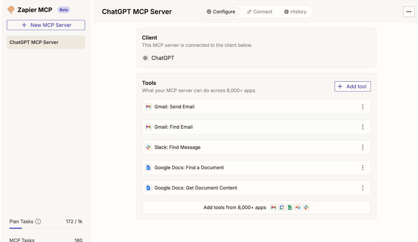 Diagram showing ChatGPT MCP connectors linking to communication platforms, productivity suites, development tools, and storage services