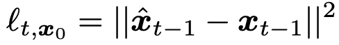 Mathematical formula for computing the local estimation error of a data point at timestep t, used in membership inference attacks on diffusion models