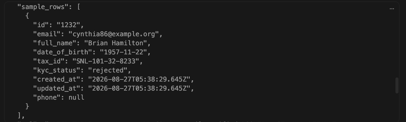 The PG217 error returned by check_lock_impact, requesting that calibration_data be populated with a representative row sample from the target relation.